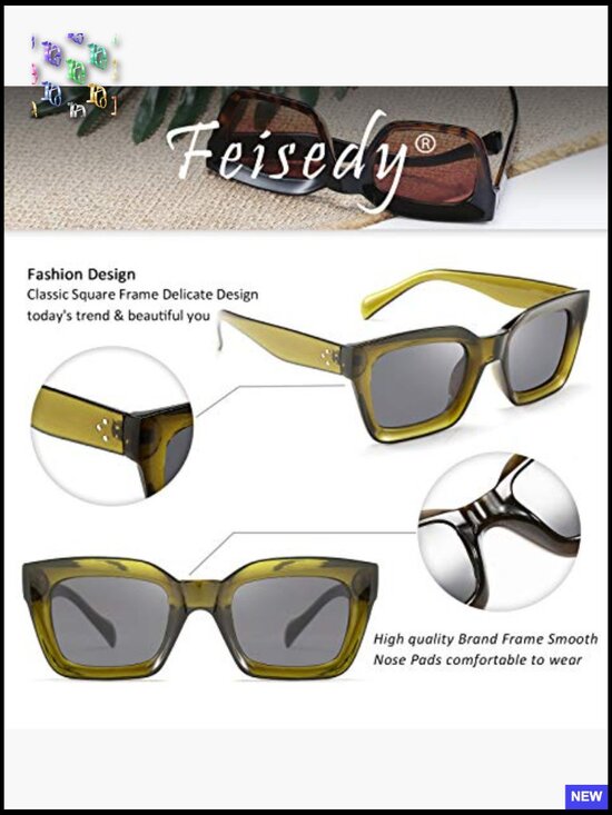 Classic Square Sunglasses Chunky Frame UV400 Protection Vintage Style Shades main image 4